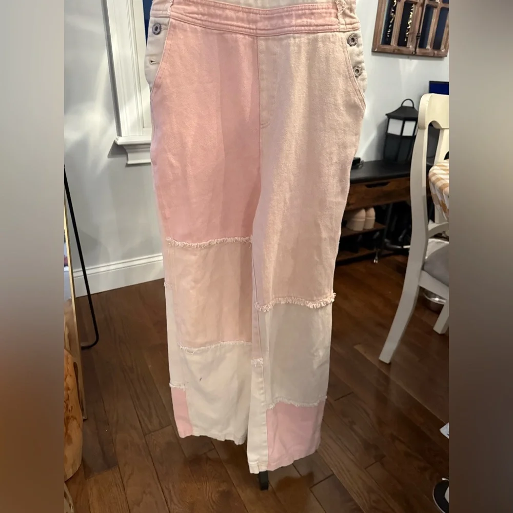 Papermoon Pink and Cream Adorable Distressed Jumpsuit Size Small - Picture 6 of 14